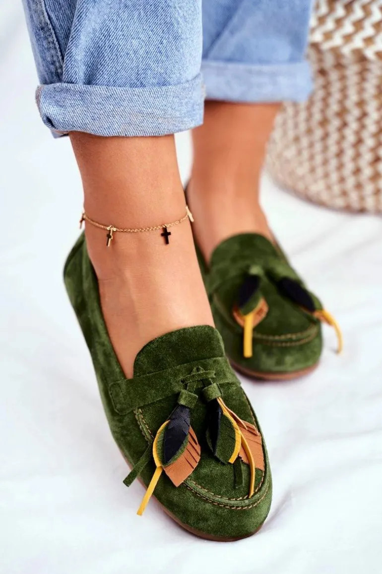 Damskie Mokasyny Maciejka Skórzane Zielone 04494-09/00-5