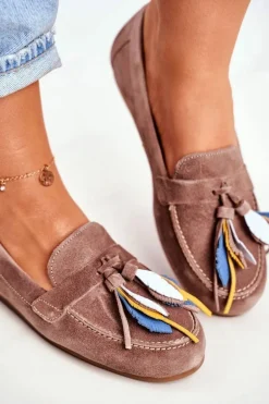 Damskie Mokasyny Maciejka Skórzane Beżowe 04494-04/00-5