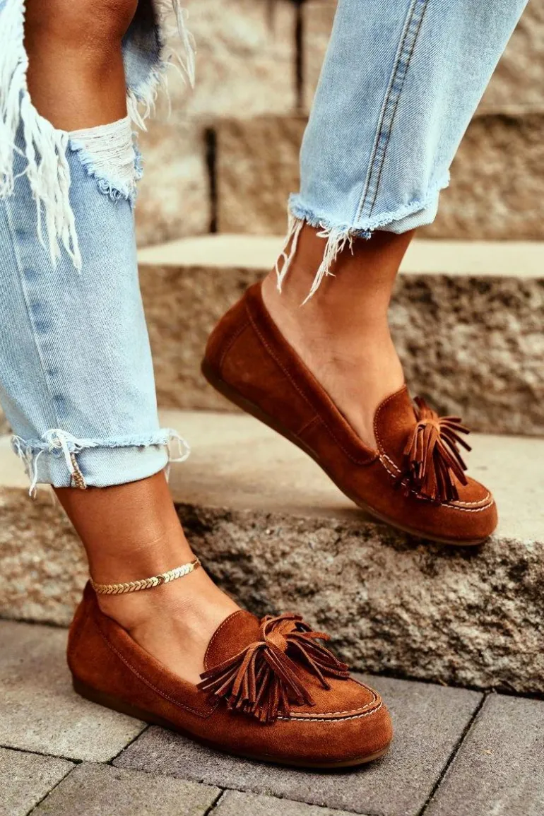 Damskie Mokasyny Maciejka Skórzane Camel 04830