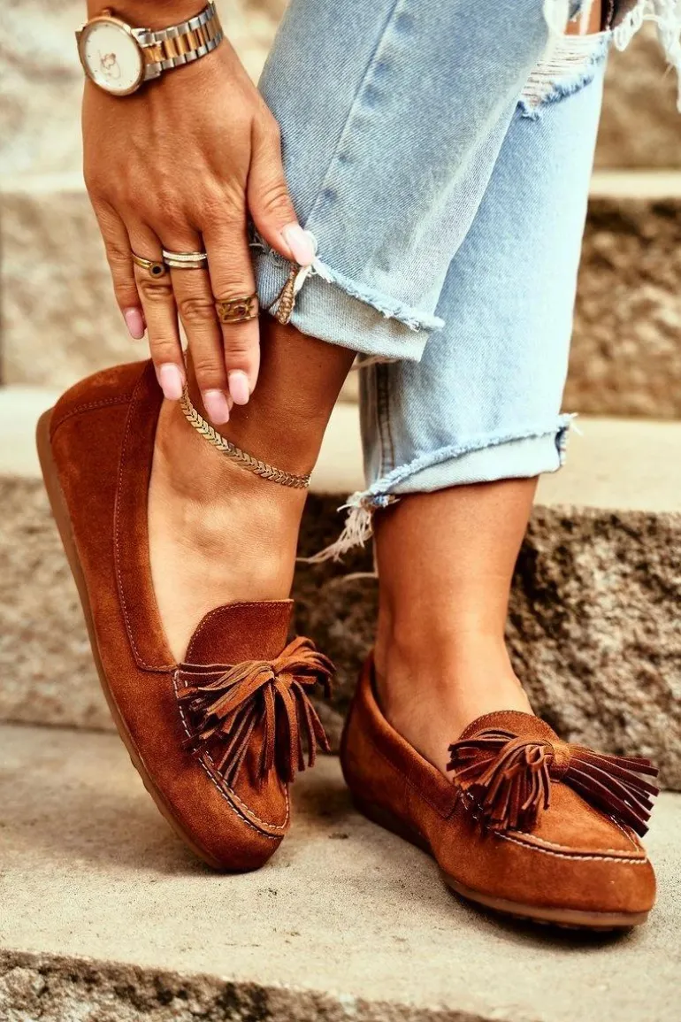 Damskie Mokasyny Maciejka Skórzane Camel 04830