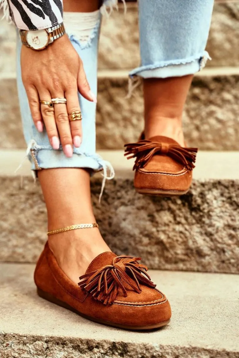 Damskie Mokasyny Maciejka Skórzane Camel 04830