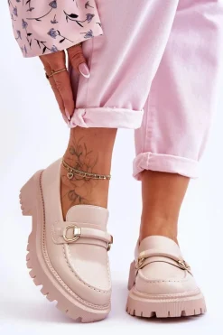 Damskie Mokasyny Na Masywnej Platformie Beżowe Calypso