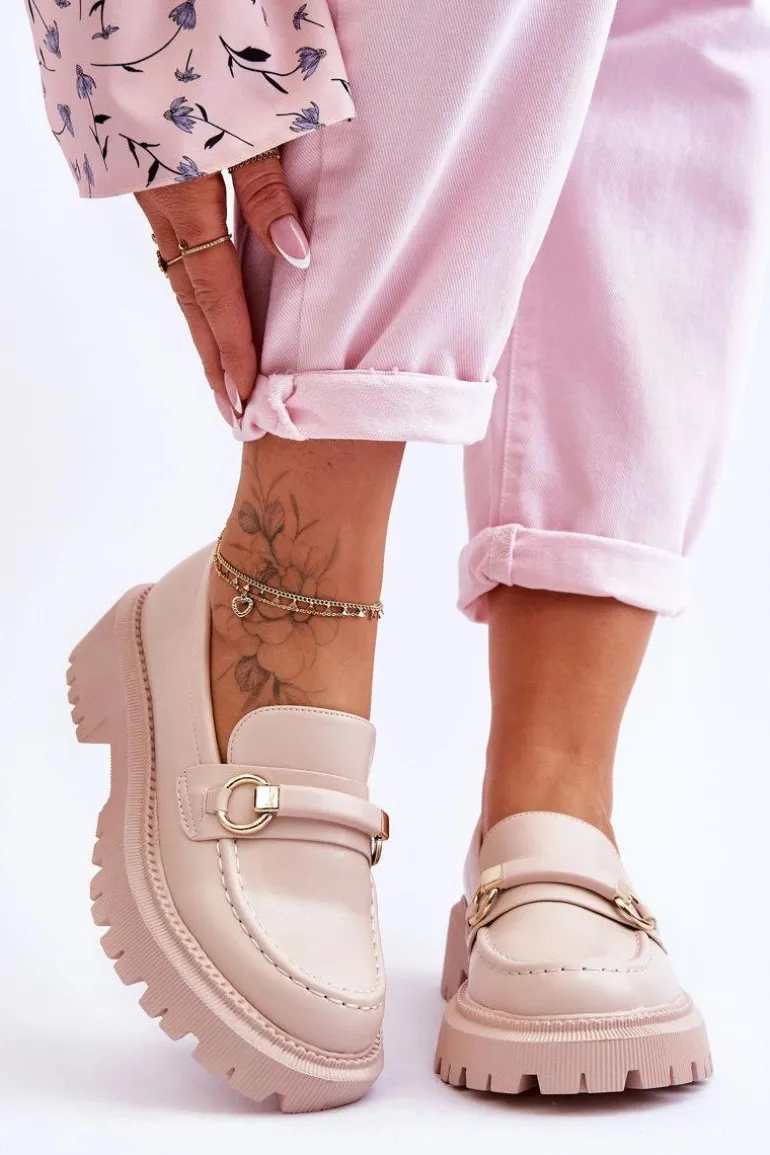 Damskie Mokasyny Na Masywnej Platformie Beżowe Calypso