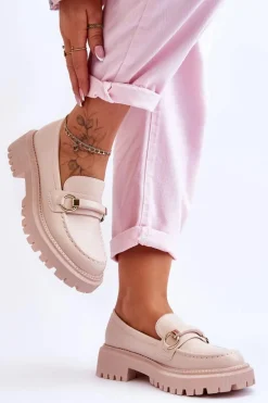 Damskie Mokasyny Na Masywnej Platformie Beżowe Calypso