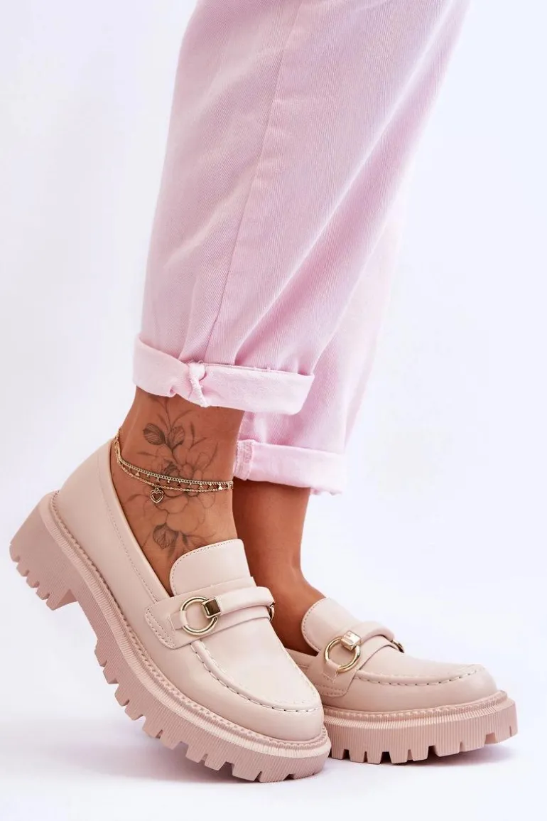 Damskie Mokasyny Na Masywnej Platformie Beżowe Calypso