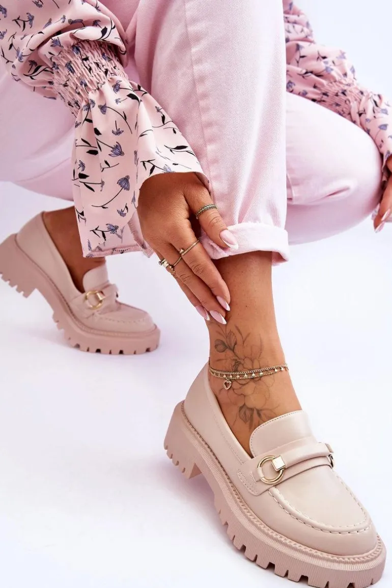 Damskie Mokasyny Na Masywnej Platformie Beżowe Calypso