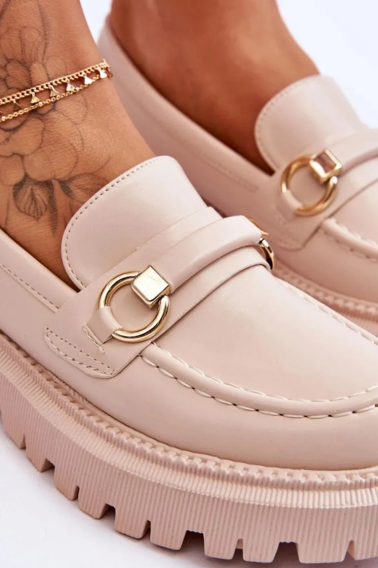 Damskie Mokasyny Na Masywnej Platformie Beżowe Calypso
