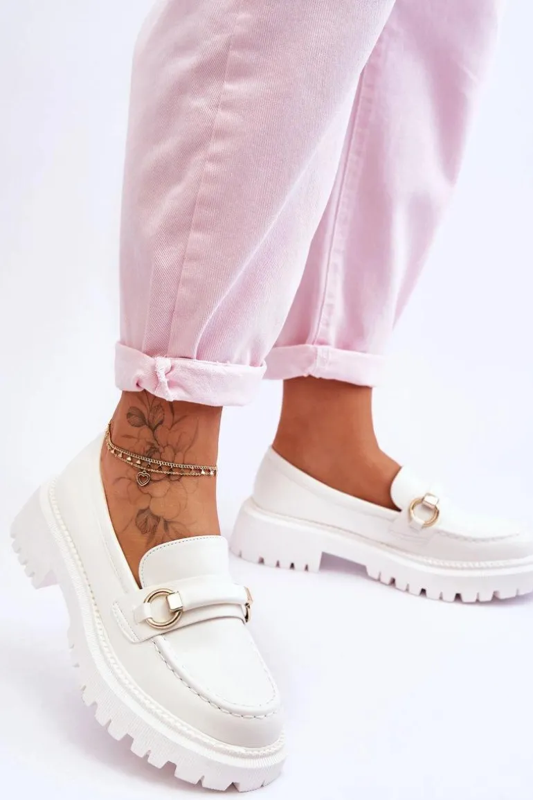 Damskie Mokasyny Na Masywnej Platformie Białe Calypso