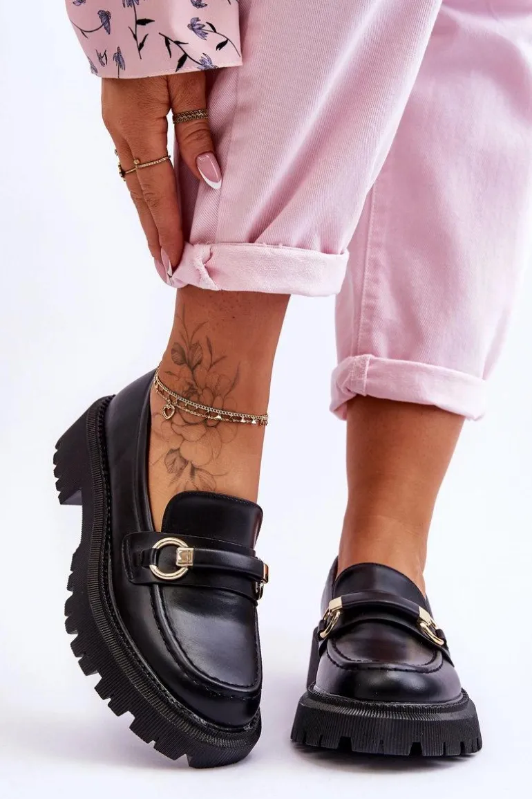 Damskie Mokasyny Na Masywnej Platformie Czarne Calypso