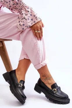 Damskie Mokasyny Na Masywnej Platformie Czarne Calypso