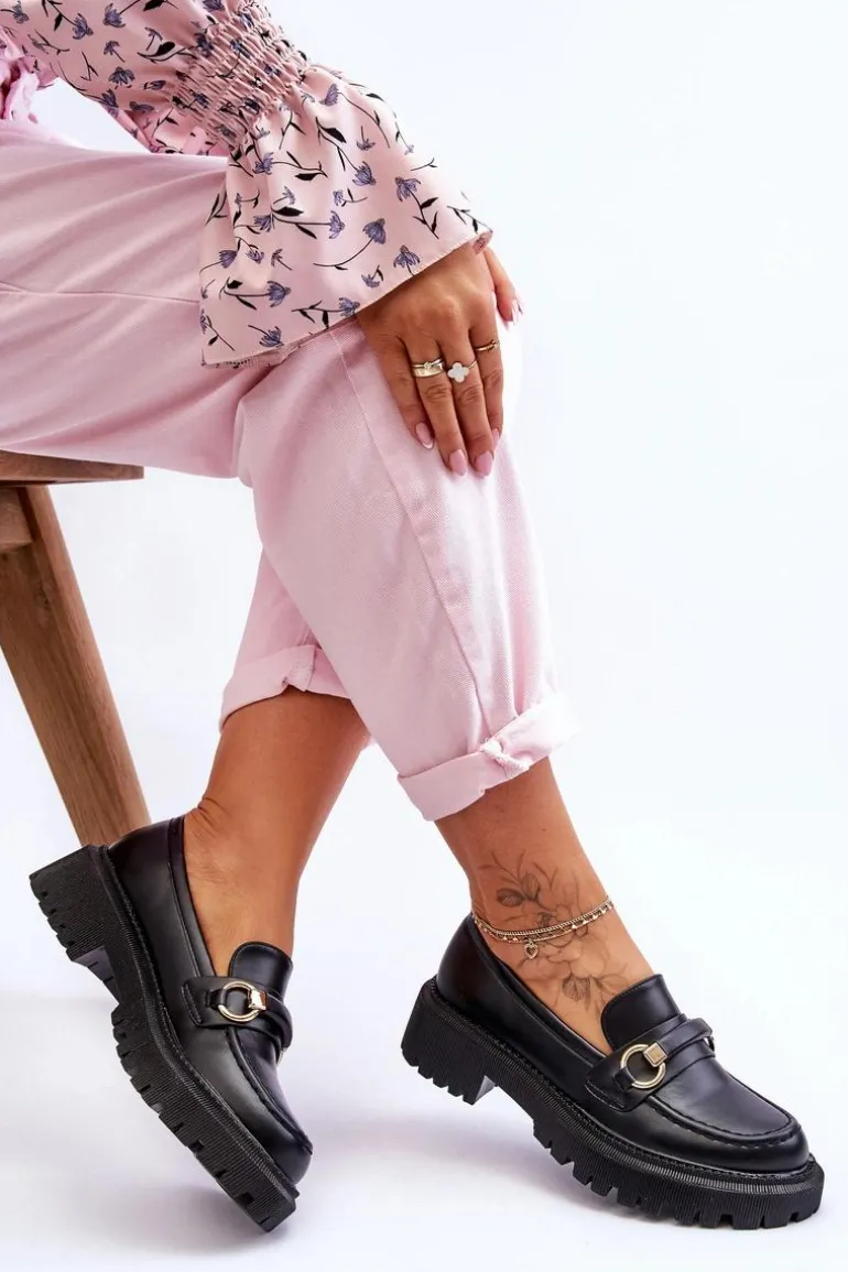 Damskie Mokasyny Na Masywnej Platformie Czarne Calypso