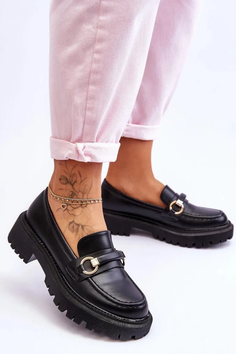 Damskie Mokasyny Na Masywnej Platformie Czarne Calypso