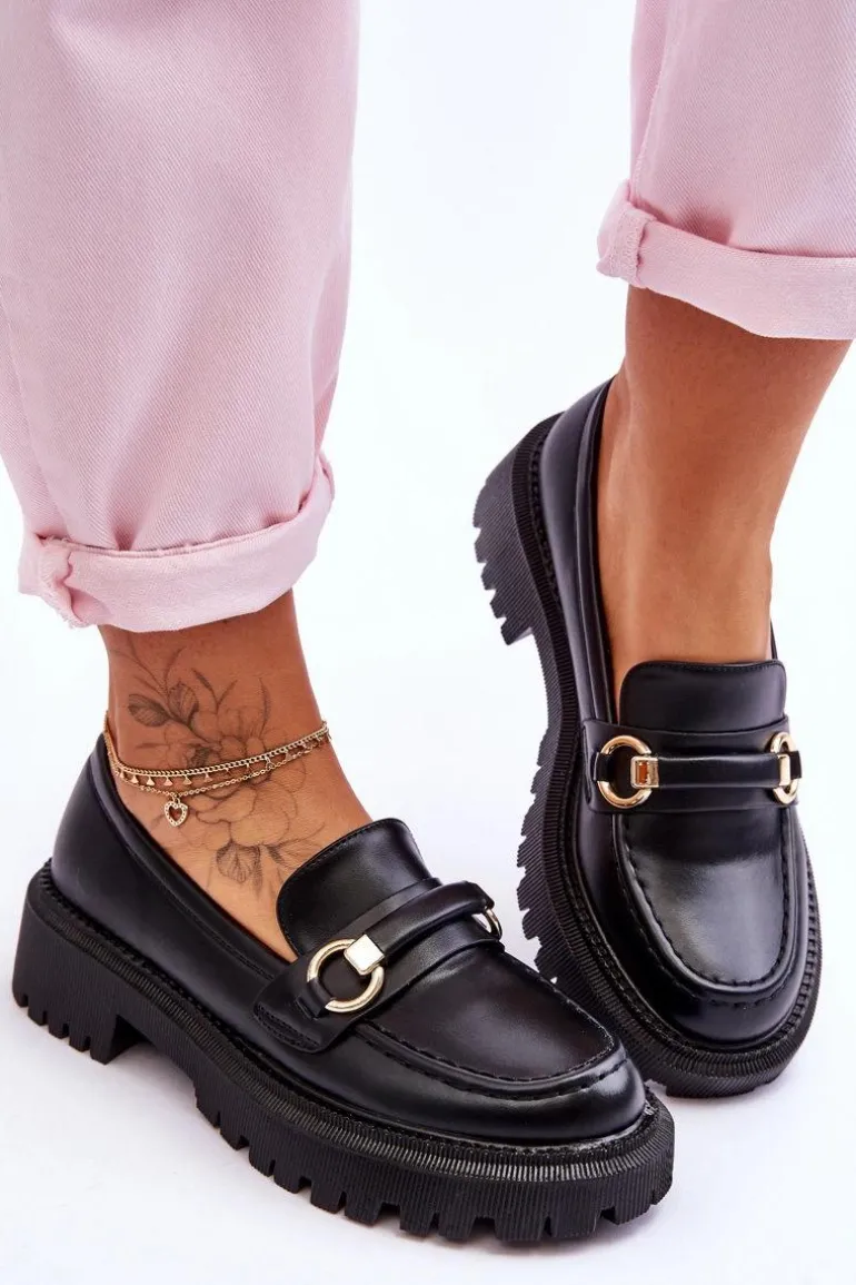 Damskie Mokasyny Na Masywnej Platformie Czarne Calypso
