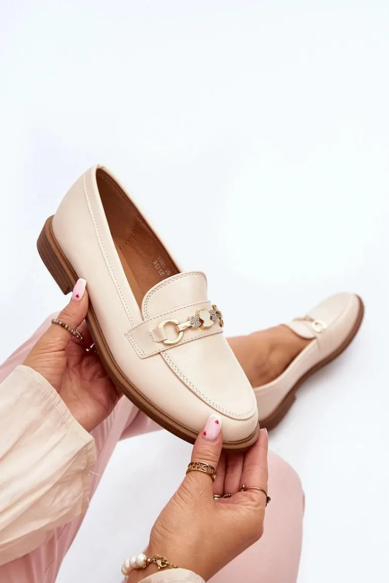 Damskie Mokasyny Na Płaskim Obcasie Eko Skórzane Beżowe Vimedia