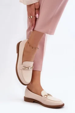 Damskie Mokasyny Na Płaskim Obcasie Eko Skórzane Beżowe Vimedia