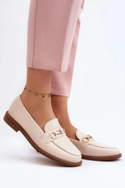Damskie Mokasyny Na Płaskim Obcasie Eko Skórzane Beżowe Vimedia