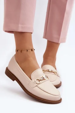 Damskie Mokasyny Na Płaskim Obcasie Eko Skórzane Beżowe Vimedia