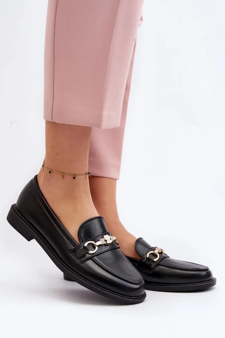 Damskie Mokasyny Na Płaskim Obcasie Eko Skórzane Czarne Vimedia