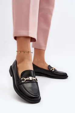 Damskie Mokasyny Na Płaskim Obcasie Eko Skórzane Czarne Vimedia