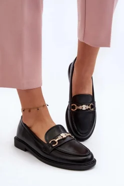 Damskie Mokasyny Na Płaskim Obcasie Eko Skórzane Czarne Vimedia