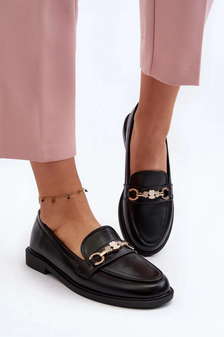 Damskie Mokasyny Na Płaskim Obcasie Eko Skórzane Czarne Vimedia