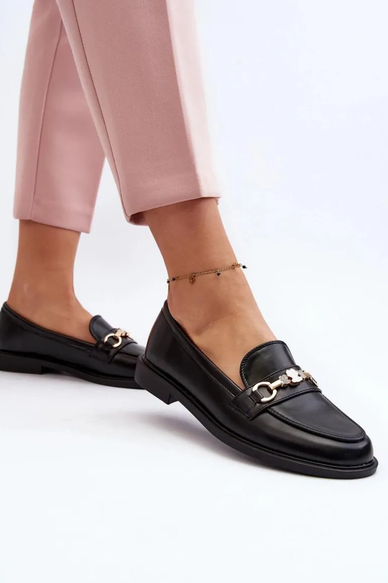 Damskie Mokasyny Na Płaskim Obcasie Eko Skórzane Czarne Vimedia