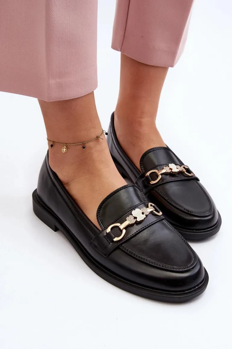 Damskie Mokasyny Na Płaskim Obcasie Eko Skórzane Czarne Vimedia