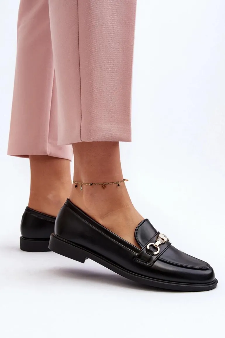 Damskie Mokasyny Na Płaskim Obcasie Eko Skórzane Czarne Vimedia