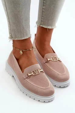 Damskie Mokasyny Na Płaskim Obcasie Ze Złotym Detalem Różowe Limentia