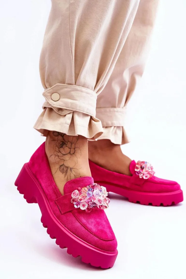 Damskie Mokasyny Na Platformie Z Ozdobami Fuksja Brenda