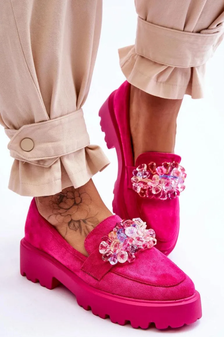 Damskie Mokasyny Na Platformie Z Ozdobami Fuksja Brenda
