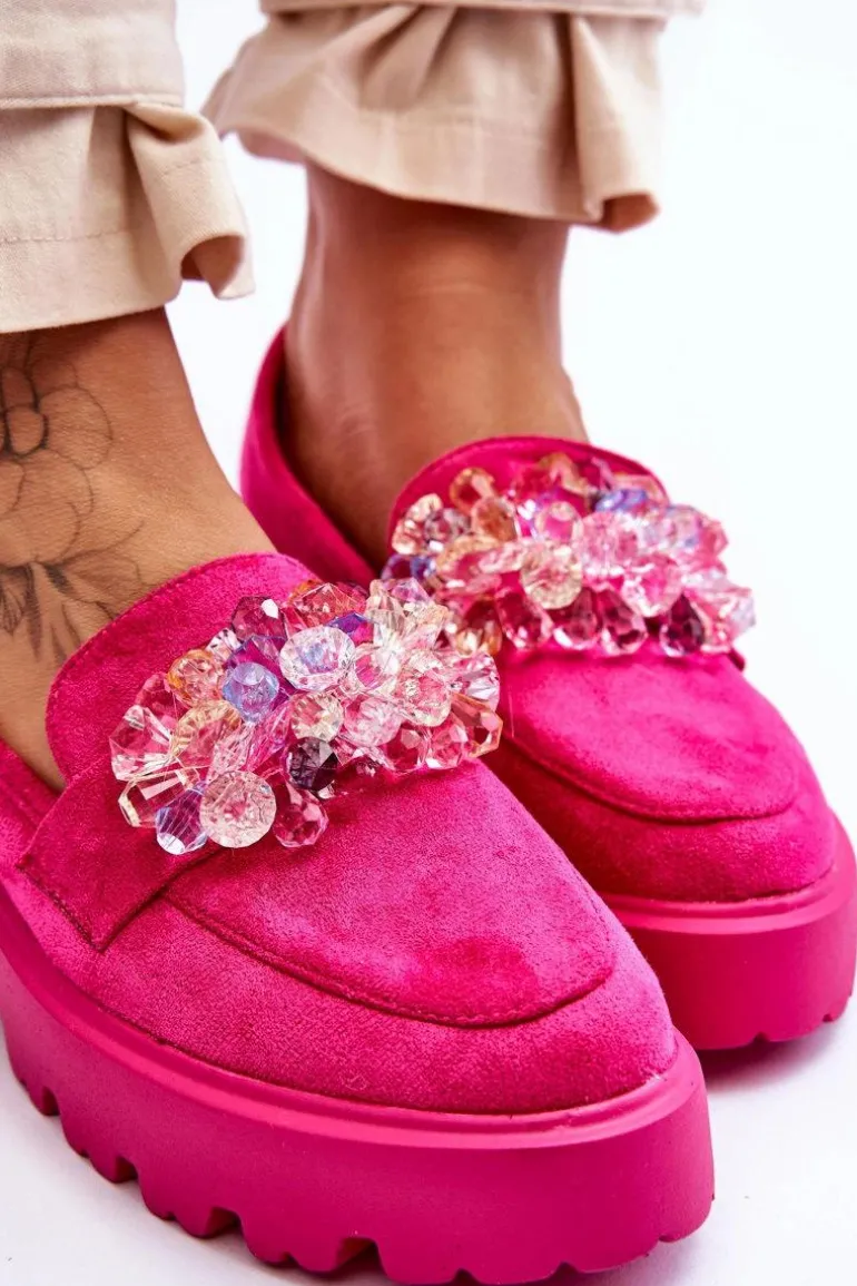 Damskie Mokasyny Na Platformie Z Ozdobami Fuksja Brenda