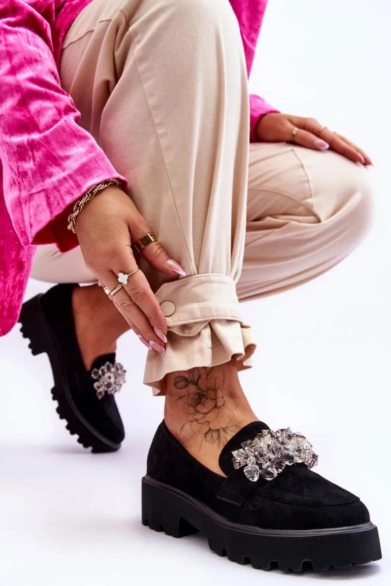 Damskie Mokasyny Na Platformie Z Ozdobami Czarne Brenda