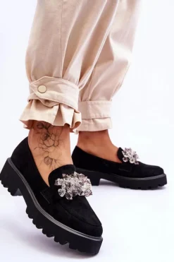 Damskie Mokasyny Na Platformie Z Ozdobami Czarne Brenda