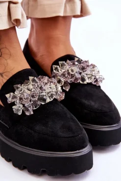 Damskie Mokasyny Na Platformie Z Ozdobami Czarne Brenda