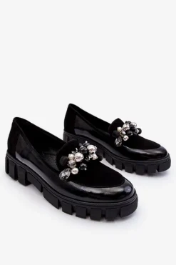 Damskie Mokasyny Na Platformie Laura Messi 2392 Czarne