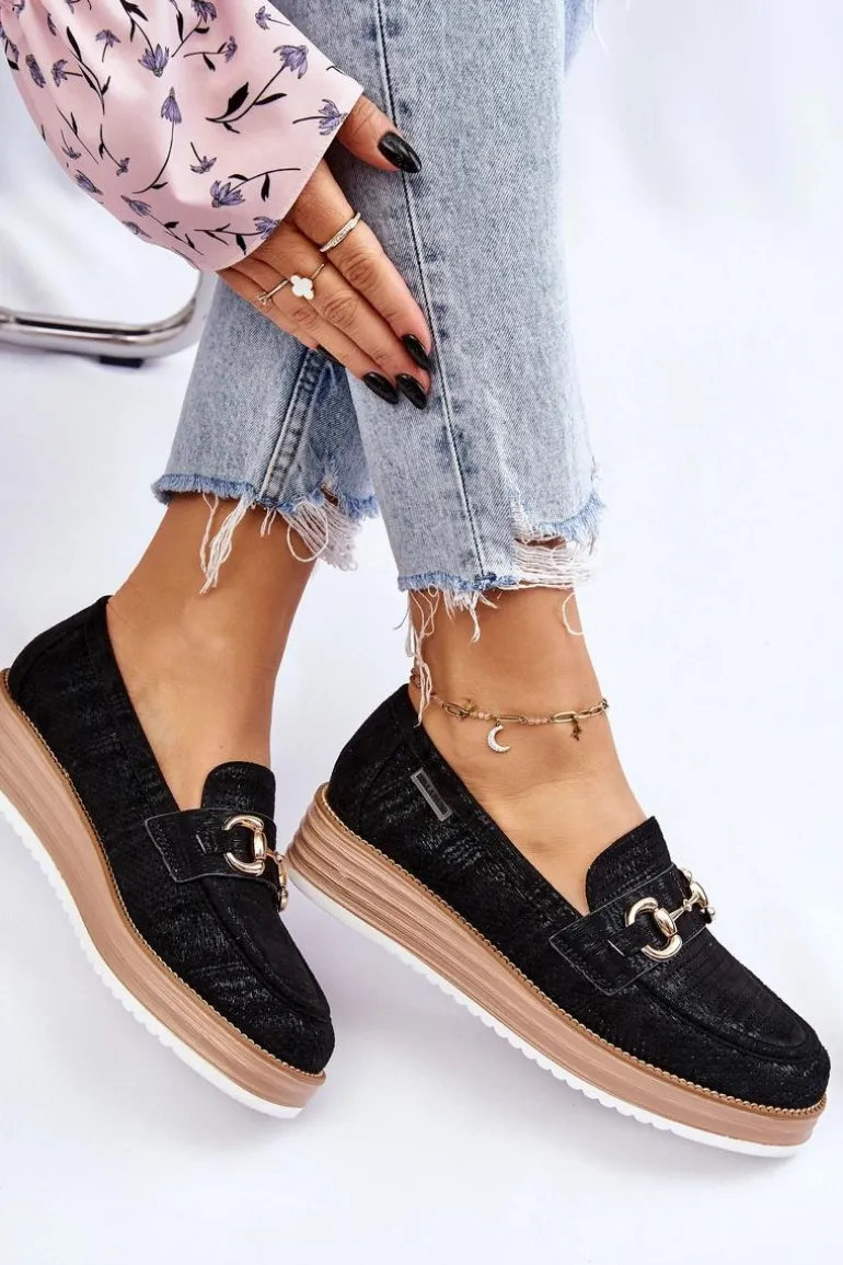 Damskie Mokasyny Na Platformie Czarne Danny