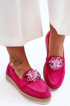 Damskie Mokasyny Na Platformie Z Kamieniami Fuksja Elonore