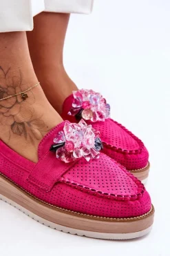 Damskie Mokasyny Na Platformie Z Kamieniami Fuksja Elonore