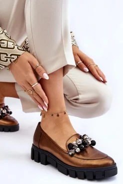 Damskie Mokasyny Na Platformie Laura Messi 2392 Ciemnozłote