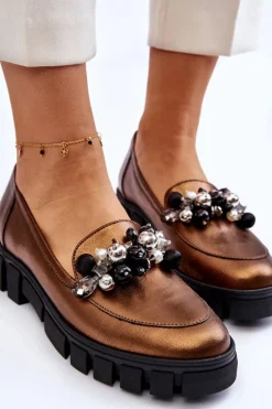 Damskie Mokasyny Na Platformie Laura Messi 2392 Ciemnozłote