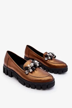 Damskie Mokasyny Na Platformie Laura Messi 2392 Ciemnozłote