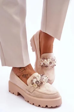 Damskie Mokasyny Na Platformie Z Ozdobami Beżowe Brenda