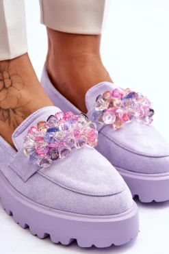 Damskie Mokasyny Na Platformie Z Ozdobami Fioletowe Brenda