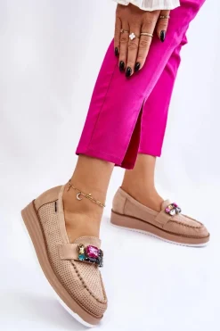 Damskie Mokasyny Na Platformie Z Ozdobami Beżowe Adelyn