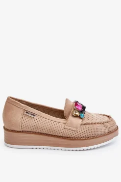 Damskie Mokasyny Na Platformie Z Ozdobami Beżowe Adelyn