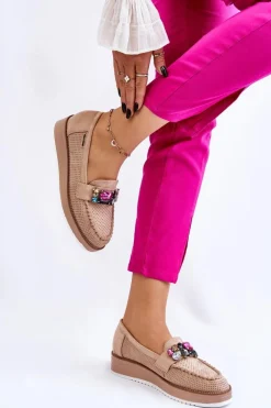 Damskie Mokasyny Na Platformie Z Ozdobami Beżowe Adelyn