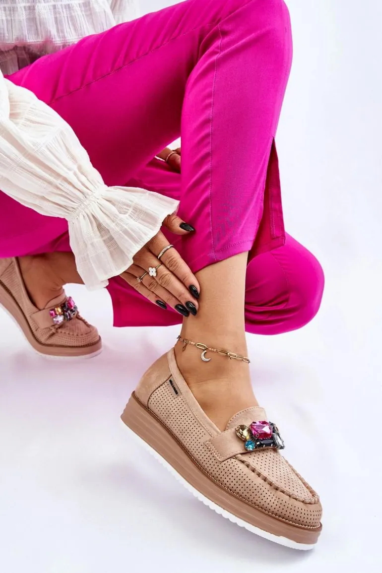 Damskie Mokasyny Na Platformie Z Ozdobami Beżowe Adelyn