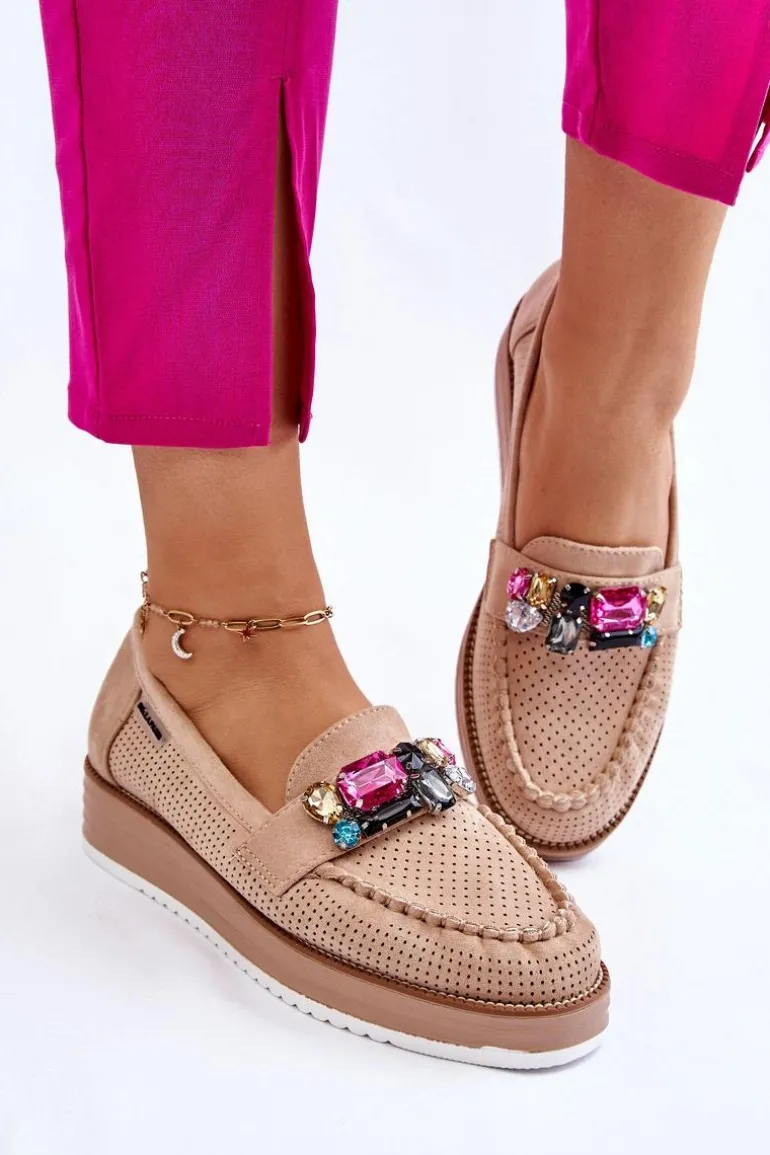 Damskie Mokasyny Na Platformie Z Ozdobami Beżowe Adelyn