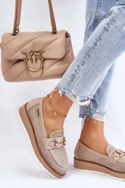 Damskie Mokasyny Na Platformie Beżowe Danny